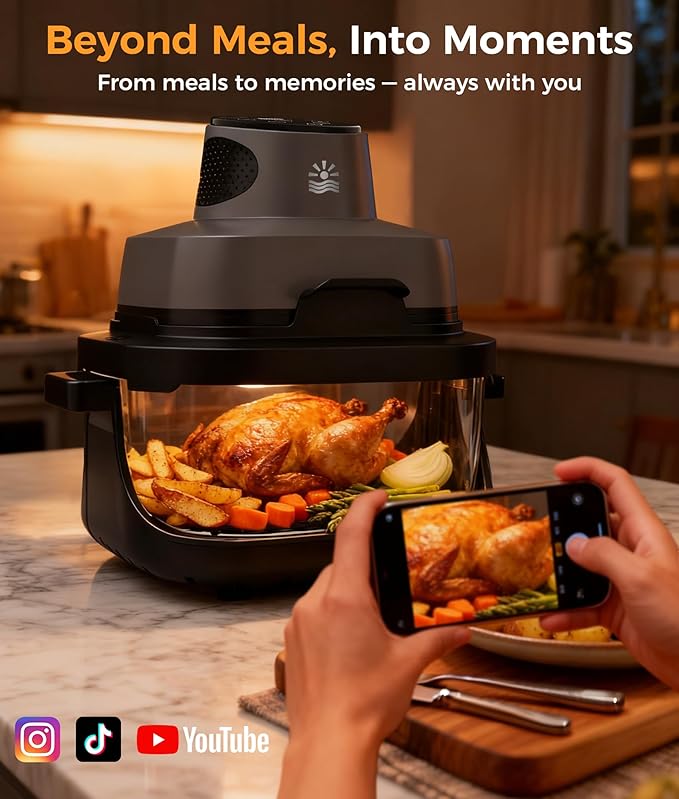 4-in-1 Portable Glass Air Fryer - 1500W, 4.2QT & 1.6QT Dual Glass Containers with Lids, Non-Toxic, 400°F Precise Heat, Max Crisp | Bake | Air Fry | Recrisp, Microwave, Freezer & Dishwasher Safe