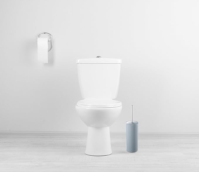 Decorative Plastic Toilet Bowl Brush and Holder Set, Blue (2 Pack) Cleaner Scrubber for Bathroom - Ribbed Design