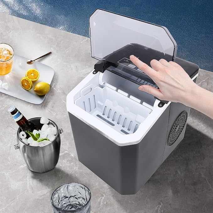 EVGATSAUTO Countertop Ice Maker Machine for Home, 9 Cubes in 6 Minutes, 1.3L Water Tank, Auto Ice Making, Portable with Clear Panel, Handle, Basket and Scoop