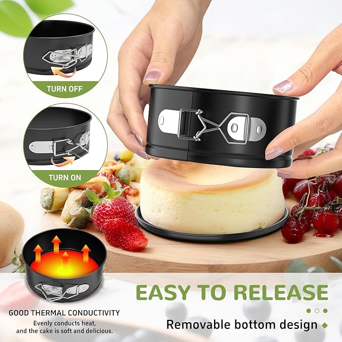 ZeroPone 4 Inch Mini Springform Pan, Non-stick Cheesecake Pan, Spring Form Pans for Baking, Springform Pans with Removable Bottom, Round Cake Pans, Small Cake Mold for Mini Cheesecake Pizza