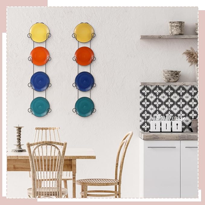 Menkxi 2 Pcs Plate Rack for Wall Vertical Vintage Wall Plate Holder Decorative for Display Hanger Brackets Mount Rack Arts with Screw and Nut Fittings for Display Dishes Picture Frame(4 Tier,Black)