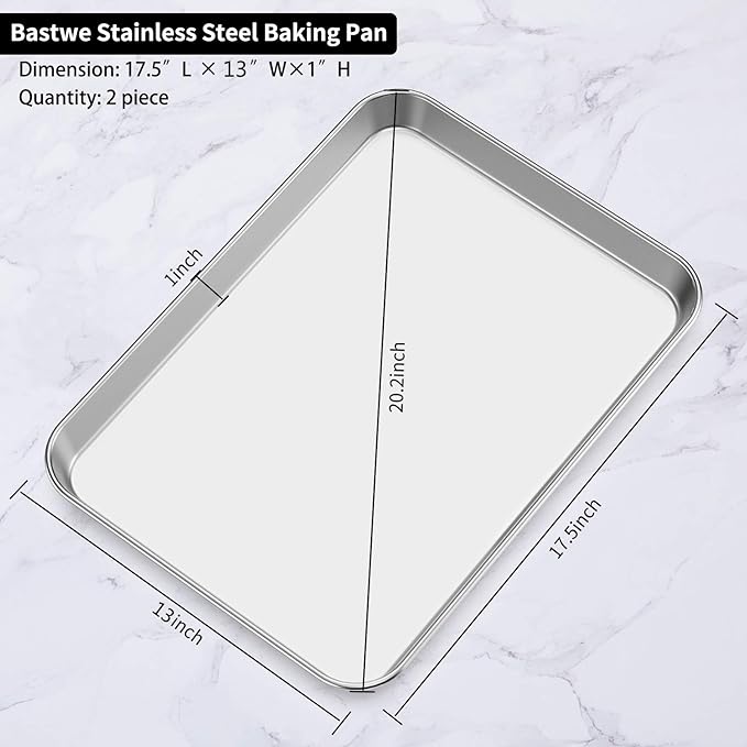Baking Sheet Set of 5, Bastwe 18 inch Commercial Grade Stainless Steel Baking Pan, Professional Bakeware Oven Tray, Healthy & Non-toxic, Rust Free & Mirror Finish, Easy Clean & Dishwasher Safe