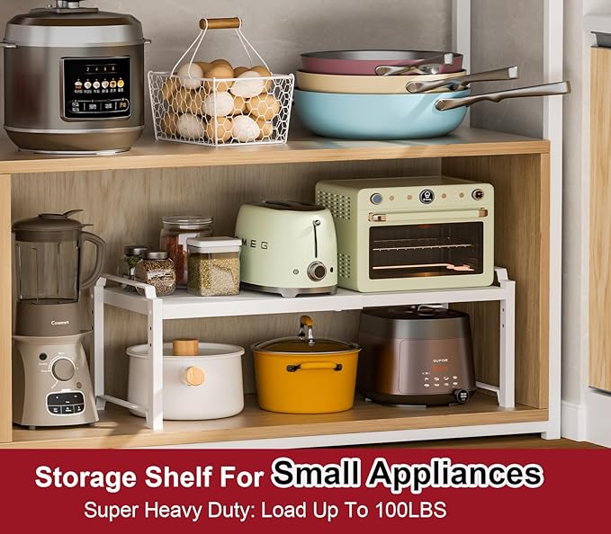 X-cosrack 12" Wide 100LBS Loading-Bearing Heavy Duty Kitchen Storage Shelf, Expandable Cabinet Shelf Organizer, Stackable Adjustable Storage Shelves for Kitchen Cabinet Cupboard Pantry Counter