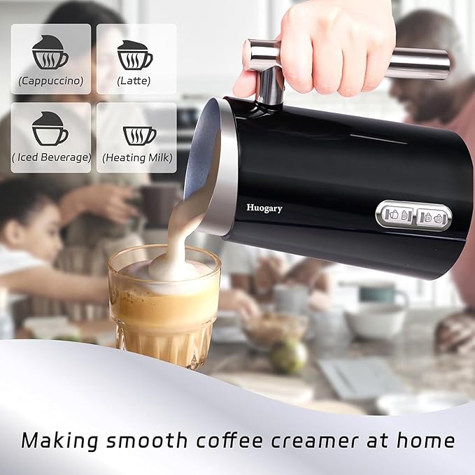 Huogary Milk Frother, 4 in 1 Electric Milk Steamer, Automatic Hot & Cold Foam Maker, Milk Warmer for Coffee, Latte, Cappuccino, Macchiato, 120V