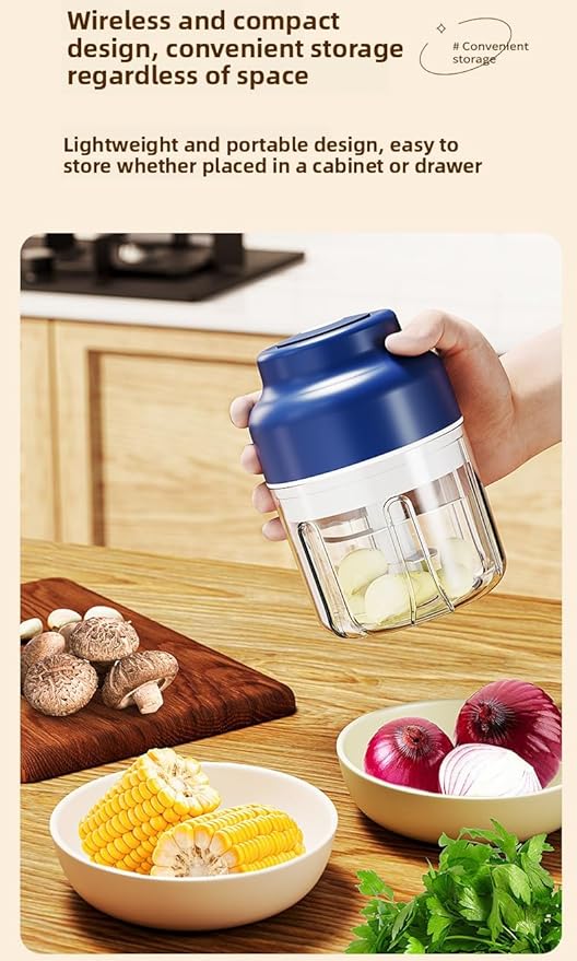 Household Electric Garlic Crusher, Cordless Mini Chopper With USB Rechargeable, Portable Food Processor for Garlic, Onion, Chili, Nuts, Vegetables (1 PCS Blue)