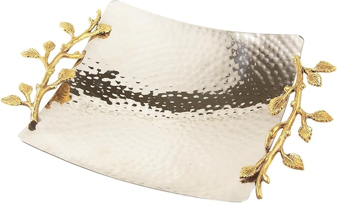 Elegance Golden Vine Hammered Square Tray, 8", Gold/Silver, 8"