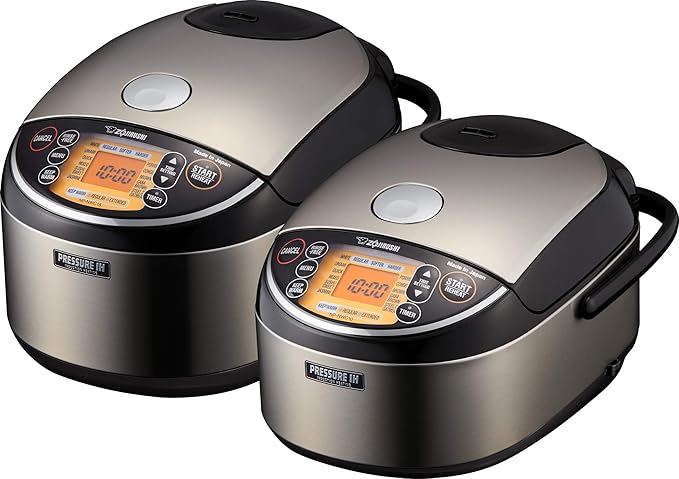 Zojirushi NS-ZCC10 Neuro Fuzzy Cooker, 5.5-Cup uncooked rice / 1L, White & NP-NWC10XB Pressure Induction Heating Rice Cooker & Warmer, 5.5 Cup, Stainless Black, Made in Japan