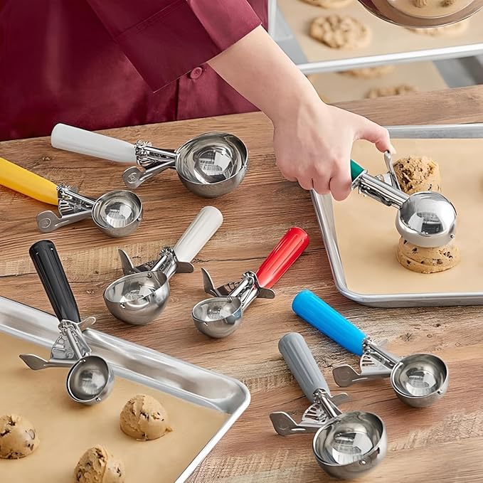 3-Pack Portion Disher Scoop Set | Round Stainless Steel Multipurpose Kitchen Scoops for Cookie Dough, Ice Cream, Baking, Batter, Meatballs, Rice, and Melon Balls (1.25-2.75-4 oz (#30-#16-#8))
