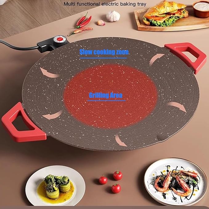 Non-Stick Electric Indoor Grill Pan, Indoor Smokeless Electric Griddle, 2026 Upgraded Smokeless Indoor Electric Grill & Nonstick Griddle for Steaks, Burgers and Indoor Cooking (Without Accessory)