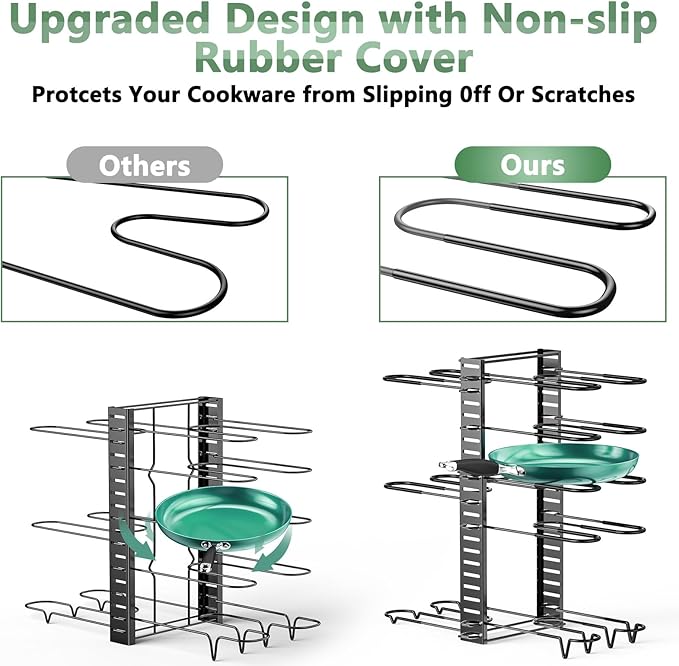 ORDORA Pots and Pans Organizer under Cabinet, 8 Tier Pot Organizers Rack Expandable 11.65" to 19.02" Height with 3 DIY Methods, Adjustable Pan Organizer inside Cabinet Kitchen Storage Organization