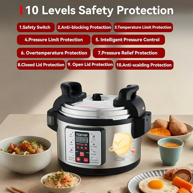 15.8Qt Commercial Large Electrical Pressure Cooker, 8-in-1 multifunctional Pressue Cooker with Non-stick Inner Pot|24 hours Preset Slow Cooker/Delay time Setting steam cooker/rice cooker and warmer