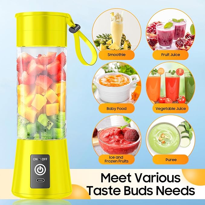 Portable Blender for Smoothies & Shakes - Cordless Personal Size Blender with 6 Blades, 380Ml Juice Cup, Lightweight & Rechargeable, Freshly Squeezed for Picnic/Sports/Office