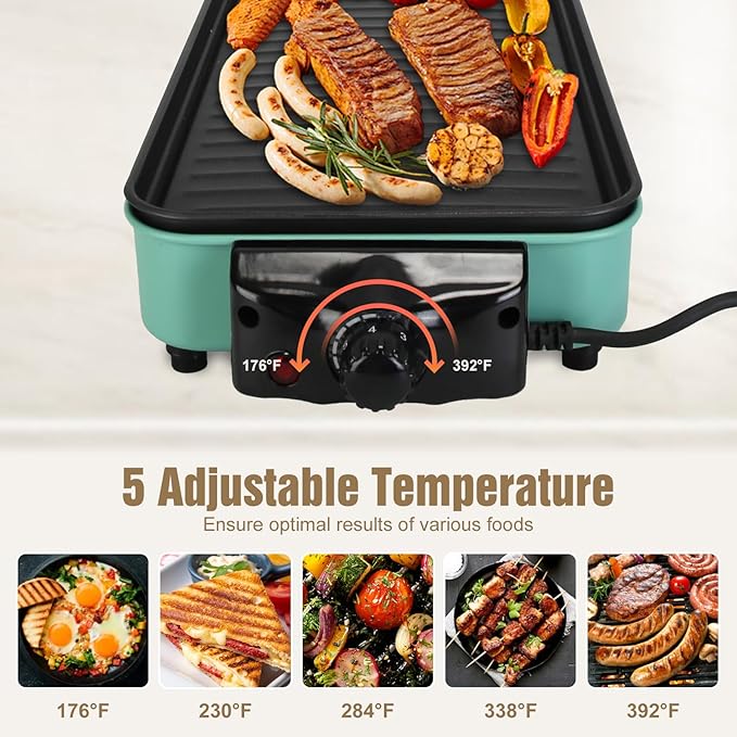 1500W Electric Indoor Grill, 2 in 1 Electric Griddle Nonstick with Grill Net & Removable Plate, 5 Adjustable Temperature Control Portable Korean BBQ Grill with 3 Small Trays