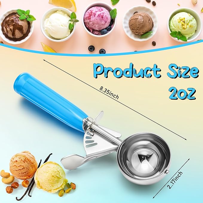 Reallnaive 8 Pcs Release Cookie Scoops Ice Cream Scooper with Trigger Release Portion Scoop Stainless Steel for Portion Control, Baking Food, Cookie Dough (2 oz,Blue)