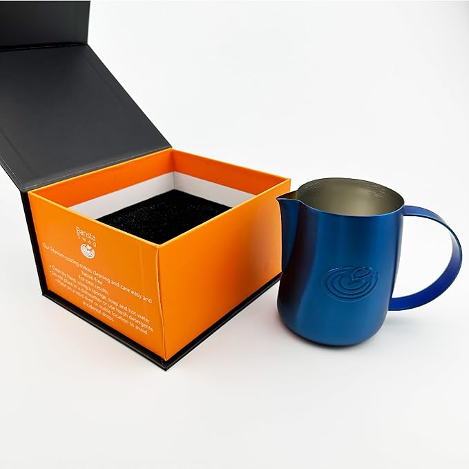 Barista Swag Curved Body Coffee Milk Frothing Cup for Espresso Machines Latte Art 500ml Steaming Pitchers (Matte Blue)