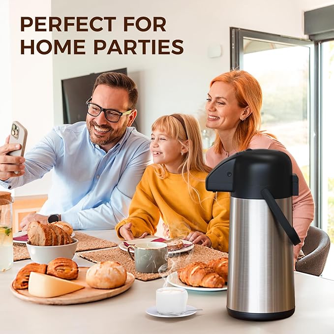 Coffee Carafe for Keeping Hot - Gezoss 85OZ / 2.5L Airpot Coffee Dispenser with Pump - Large Coffee Carafe for Hot Drinks Tea Liquid - Insulated Stainless Steel Hot Water Beverage Urn for Parties