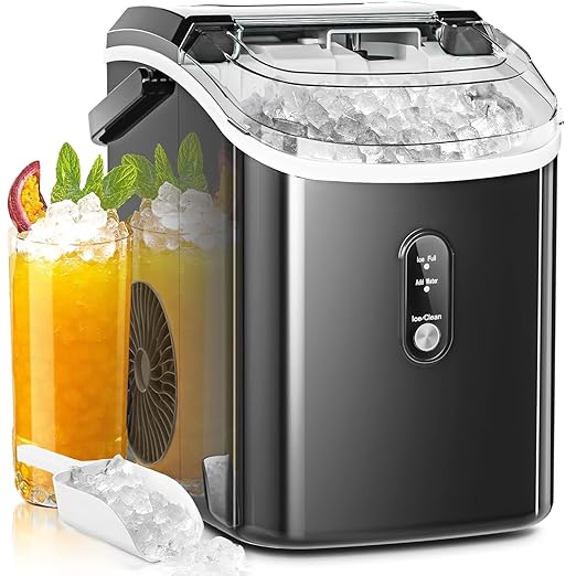 AGLUCKY Nugget Ice Makers Countertop,Portable Pebble Ice Maker Machine with Chewable Ice,One-Click Operation,Self-Cleaning for Home/Office(Black)