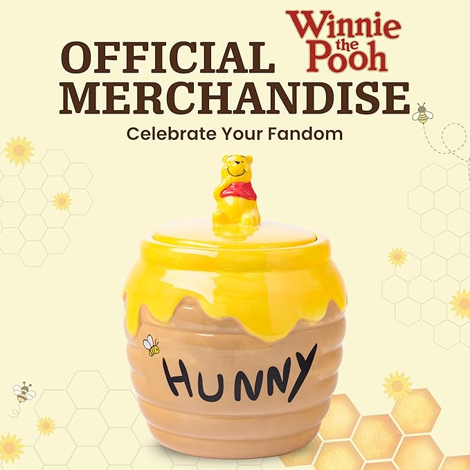 Silver Buffalo Disney Winnie the Pooh Honey "Hunny" Pot Sculpted 3D Hand Painted Ceramic Snack Cookie Jar (Small)