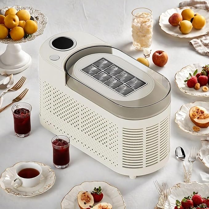 Countertop Ice Maker, Electric Ice Machine, 8 Cubes Ready in 10 Mins, Portable Ice Cube Maker with Car Power Cord, for Home & All Spaces, Clear & Large Ice Cubes,CreamWhite