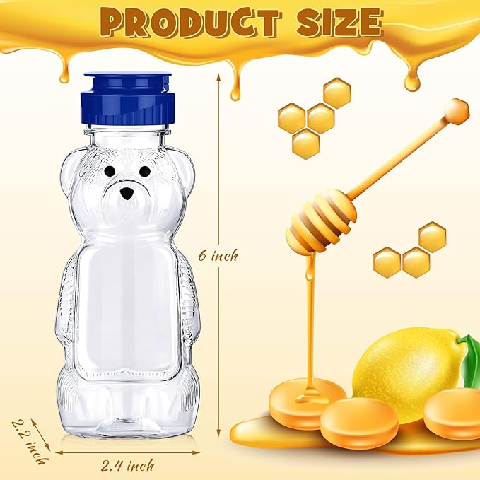 Thenshop 36 Pcs 8 oz Honey Jar Plastic Empty Bear Bottle Dispenser Clear Transparent Honey Containers Bear Cup Squeeze Bottle with Flip Top Lid for Storing Dispensing(Blue Lid)