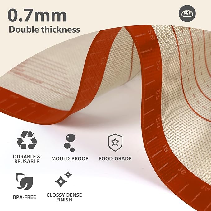 Pastry Mat, 0.7mm Extra Thick 36 x 24 Inches Large Non Stick Silicone Baking Pad, Pie Crust Rolling Supplies for Making Christmas Cookies Bread, Easy to Clean