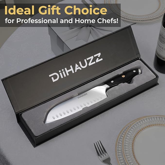 Chef Knife, 7 Inch Ultra Sharp Japanese Santoku Knife, High Carbon Steel Forged Professional Kitchen Knife with Full Tang Triple-Riveted Ergonomic Handle for Slicing, Chopping, Dicing