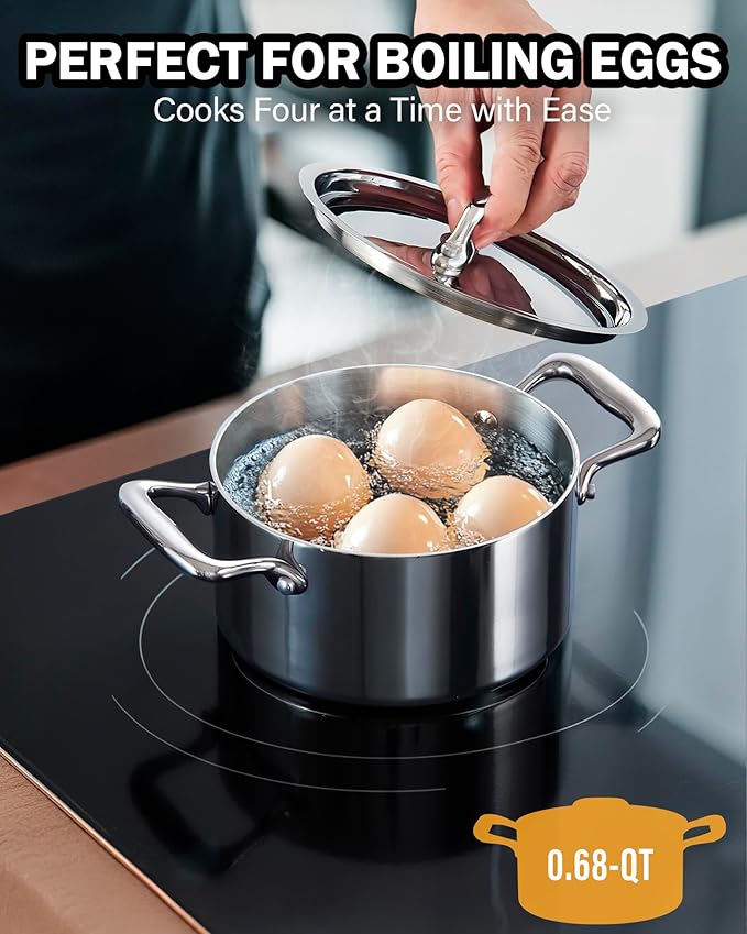Cooks Standard Multi-Ply Clad Stainless Steel Butter Warmer, Small Sauce Pan with Lid, 0.68 Qt Chocolate Melting Pot for Seafood, Milk Cheese Cooking Camping Pot with Dual Handles