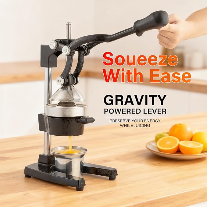 Manual Cast Iron Juicer, Commercial Lemon Squeezer, Professional Citrus Juicer, Ideal for Extracting Juice From Lemons, Oranges, and Grapefruits. Easy to Clean. (Black)