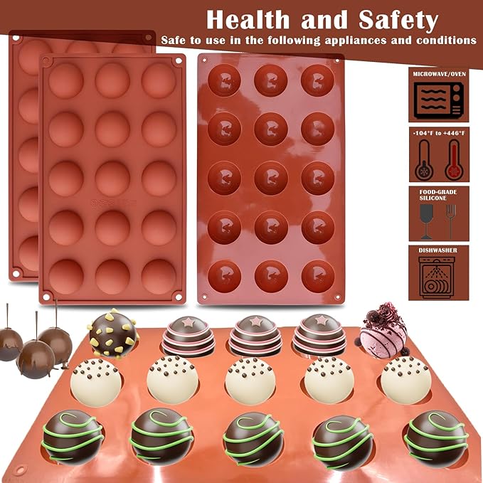 2 Pcs Chocolate Molds, 15-Cavity Semi-Sphere Non-Stick Silicone Chocolate Mold, Small Baking Baking Molds for Making Chocolate, Cake, Jelly, Mousse, Ideal Homemade Food Grade BPA Free Silicone Mold