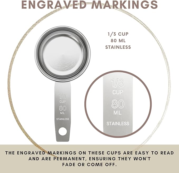 1/3 Cup Stainless Steel Measuring Cup | Sturdy Metal 80 ml | 80 cc | 3 oz | Single Cup for Wet and Dry Ingredients | Great for use as 1/3 Cup Dog Food Scoop - 1 PK