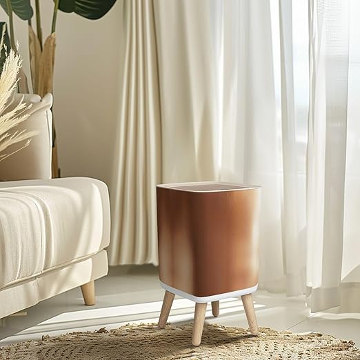 Small Trash Can with Lid Metal Copper texture aluminum brushed Copper texture reflection Copper Wastebasket with Press Cover Dog Proof Garbage Can Waste Bin for Kitchen Bathroom Nursery 2.6 Gallon