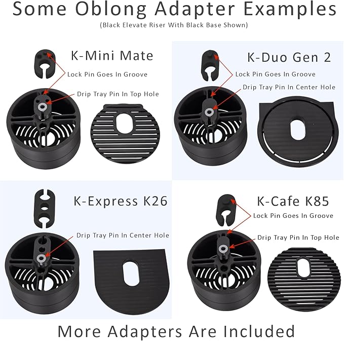 Elevate Anti-Splash Cup Riser Accessory for most Keurig K-cup, Cuisinart Single Serve, and other Coffee Makers, Adjustable for Cup Size and Drip Tray Type (Black with Lilac Base)