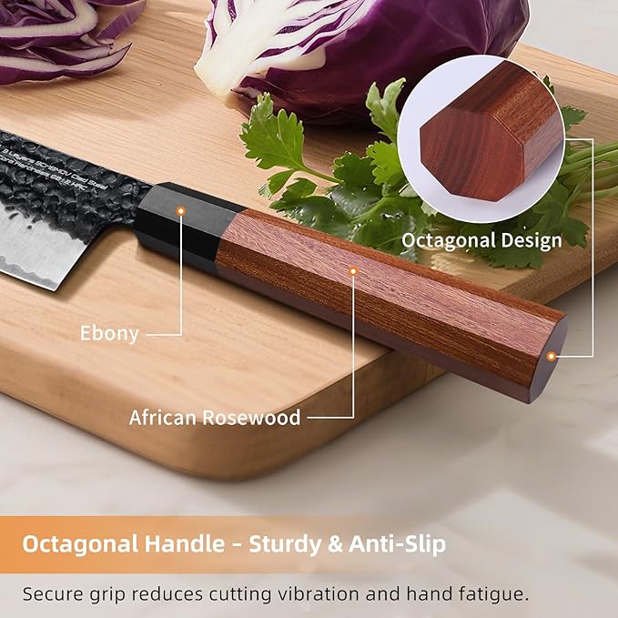 FINDKING Japanese Nakiri Knife 7 Inch, Vegetable Cleaver with High Carbon Steel Blade, Rosewood Octagonal Handle, for Vegetable Prep, Slicing, Chopping and Mincing, Dynasty Series