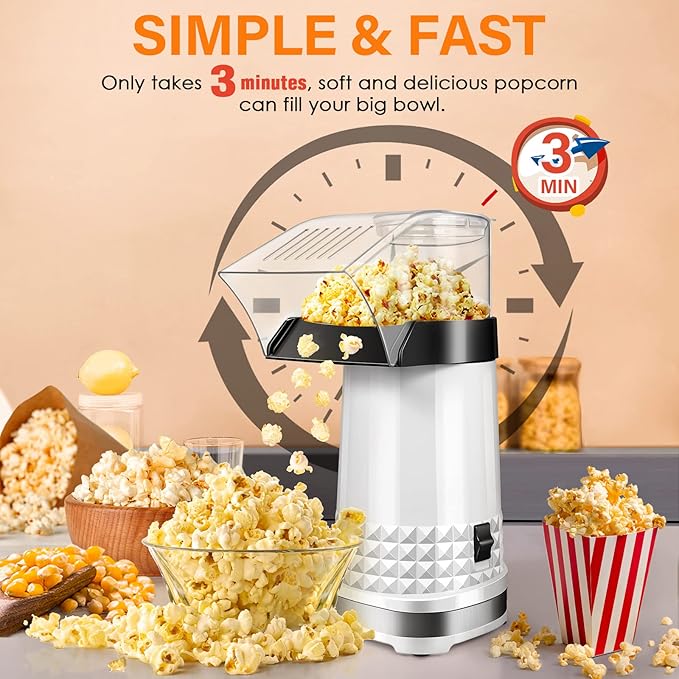 Air Popcorn Popper Maker with Measuring Cup to Melts Butter, Fast & Easy Popcorn Machine for Family Gathering, No Oil, Easy to Clean & Maintain