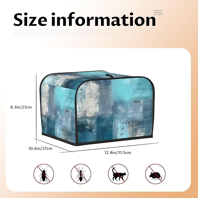 Toaster Cover 4 Slice Teal Turquoise Art Texture Waterproof Appliance Cover with Hang Loop Bread Baker Toaster Cover for Kitchen