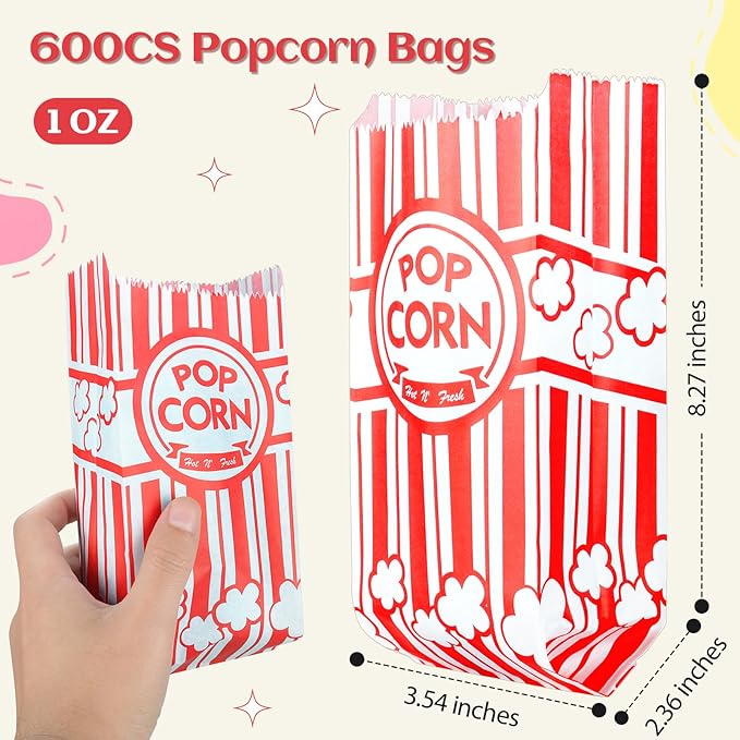 Essenya 202 Pcs Popcorn Bags with Popcorn Scoop and Salt Shaker,1 oz Small Pop Corn Bags Popcorn Bags Individual Servings for Popcorn Machine Supplies Party Movie Night Theater