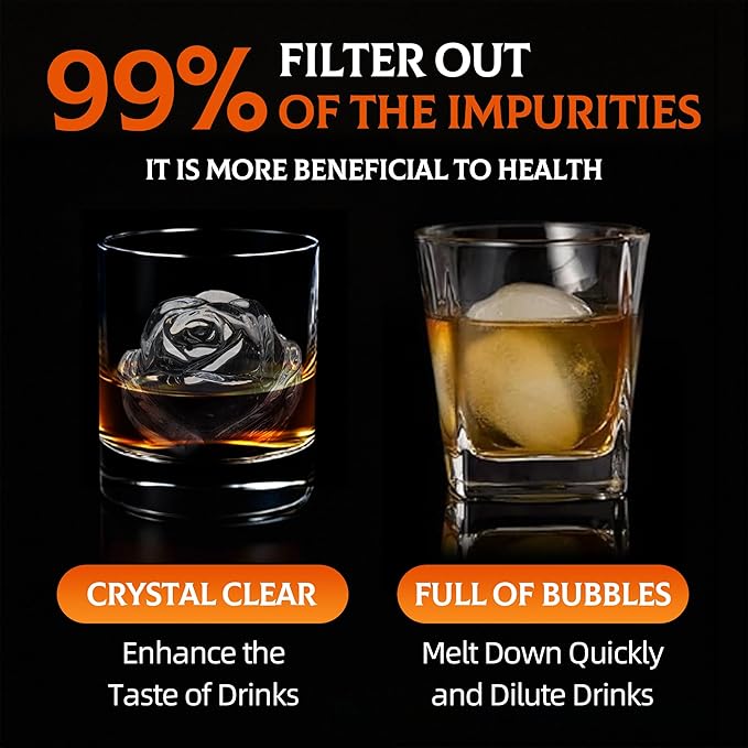 Clear Rose Ice Mold Maker – 2.3 Inch Silicone Tray for Crystal Clear Ice Cubes, Reusable Whiskey & Cocktail Ice Maker, Easy Release, Dishwasher Safe, for Home Bartenders & Romantic Dinner Party