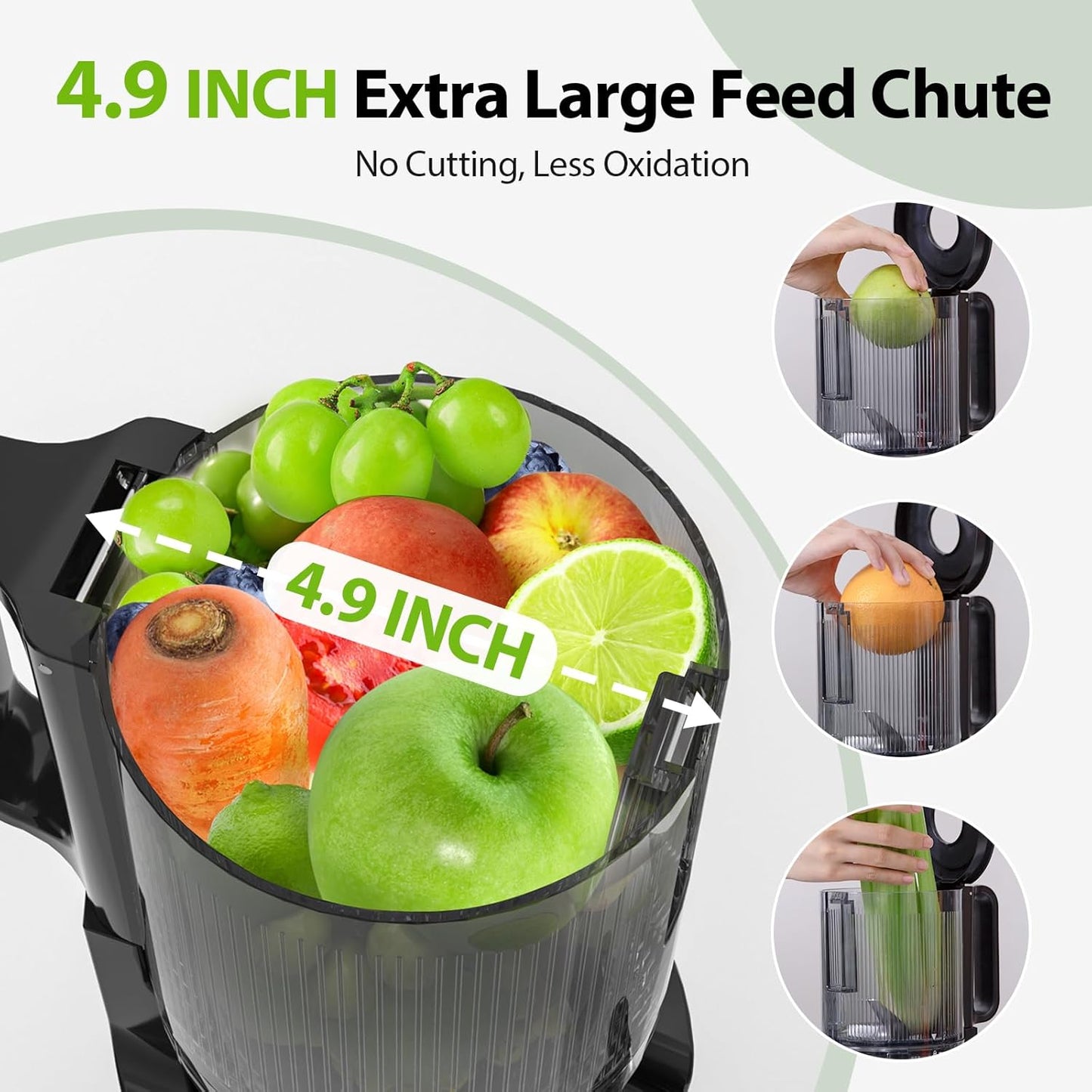 Aeitto Cold Press Juicer, Juicer Machines with 4.9" Large Feed Chute, Fits Whole Vegetables and Fruits, Professional Juice Maker, Easy to Clean, High Juice Yield, Easy to Assemble,Grey