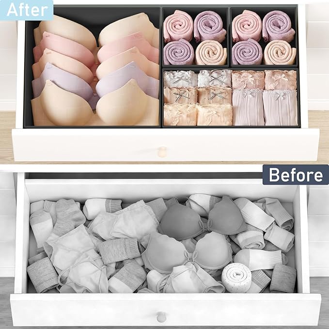DIMJ Drawer Organizer Clothes 28 Pack - Foldable Baby Organizers and Storage & Closet Organizers for Bedroom, Closet - Nursery Organization Dresser Dividers for underwear, Sock,Bra, Belt, Tie,Black