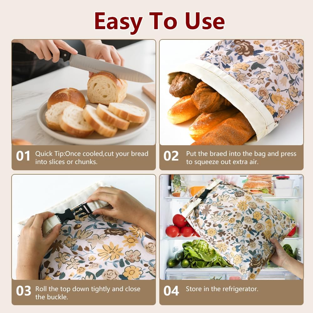 Bread Bags for Homemade bread,2 Pack Sourdough Bread Bags,Beeswax Bread Bags for Bourdough,Reusable Bread Storage