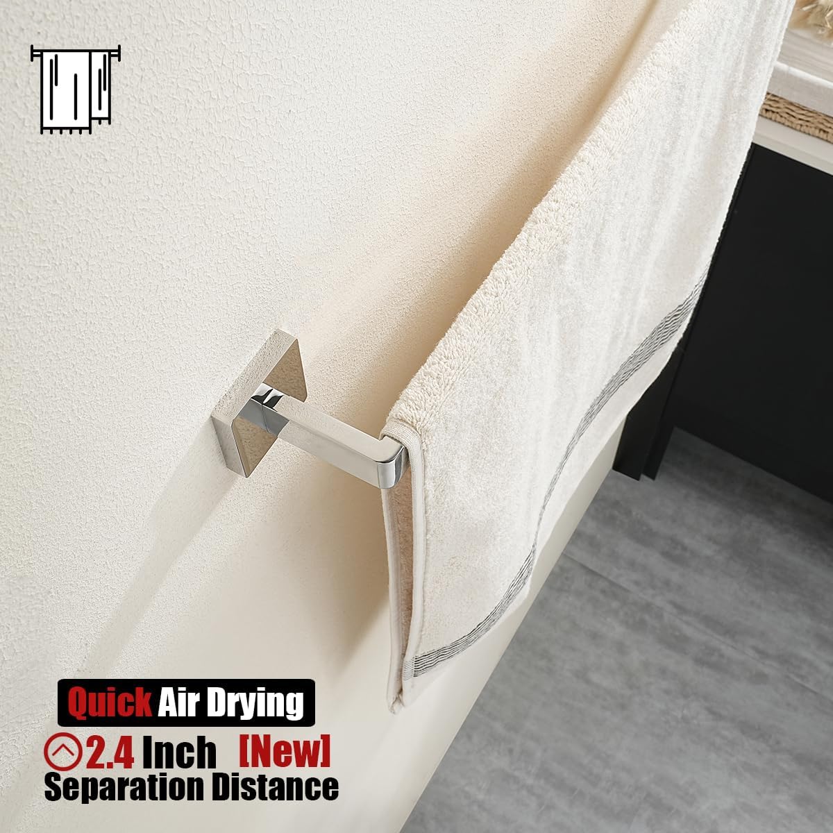 JQK Polished Towel Bar, Rounded Edges 20.41 Inch Towel Rack, 304 Stainless Steel Bathroom Wall Mount, Useable Length 18 Inch, TB250L18-CH