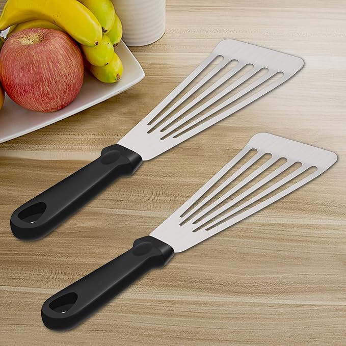12.5In Fish Spatula, HaSteeL Stainless Steel Slotted Turner with Plastic Handle, Heavy Duty Metal Griddle Spatula for Grilling Cooking Baking Flipping Frying, Dishwasher Safe & Beveled Edge - 2Pcs