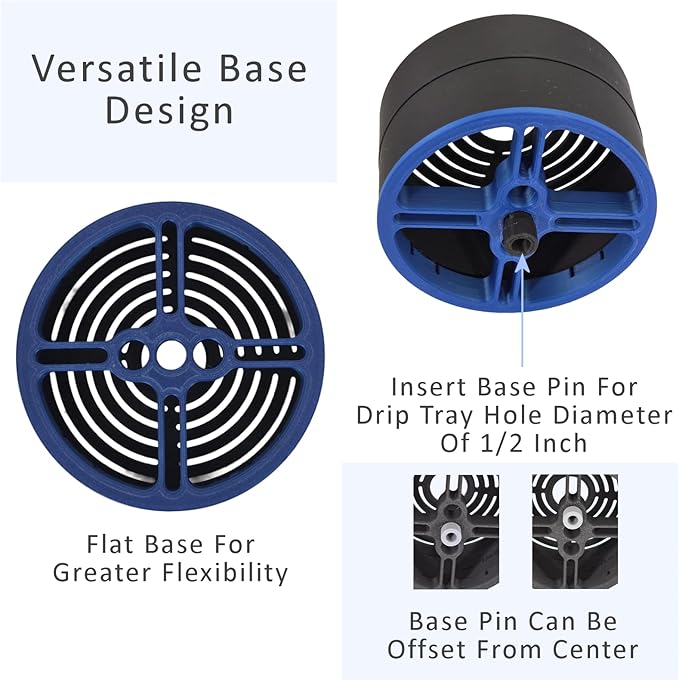 Elevate Anti-Splash Cup Riser Stand Accessory for most Keurig K-cup, Cuisinart Single Serve, and other Coffee Makers, Adjustable for Cup Size and Drip Tray Type (Black with Blue Base)
