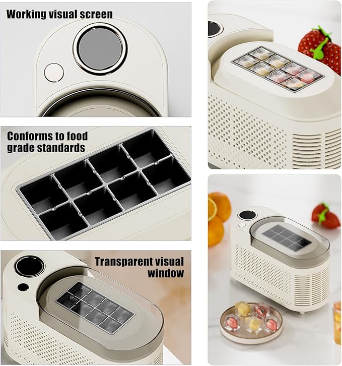 Mini Ice Maker Machine Counter Top for Home Office, Portable Clear Ice Cube Maker, 8 Cubes in 10 Mins, Low Noise, Easy Cleaning (White Standard)