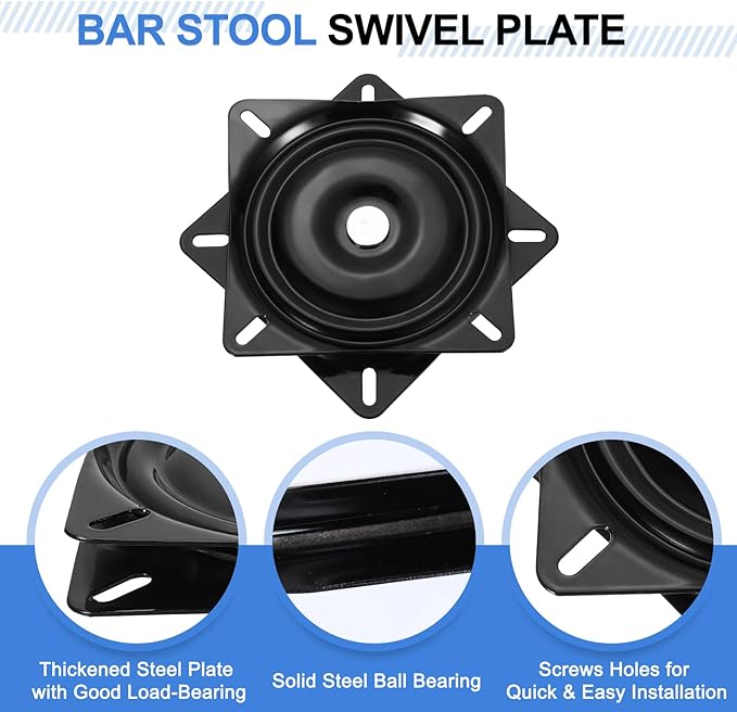 uxcell 2Pcs 6" Bar Stool Swivel Replacement, 360° Rotation Lazy Susan Turntable, Square Semi-Ball Bearing Seat Swivel Base Mount Plate for Recliner Chair or Table, Black (154x2mm)