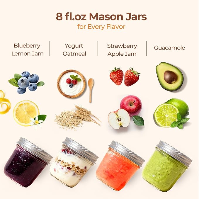 ComSaf 8 oz Wide Mouth Mason Jars, 12Pcs Glass Jars for Home Cooks Making Jam and Jelly, and Crafters Creating DIY Candles and Party Favors, Canning Jar with Lids and Rings，Includes Labels & Twine