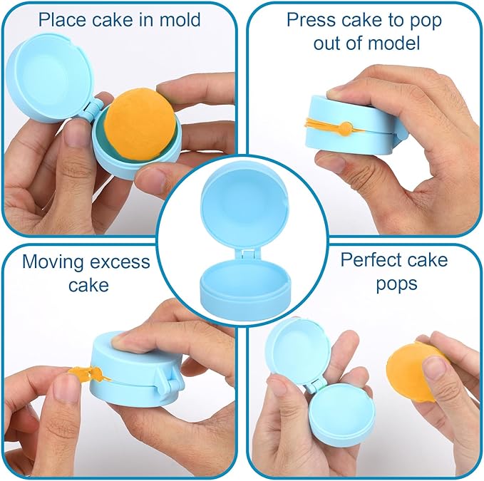Lyreh Disc Cake Pop Mold, Blue Plastic Round Cake Ball Moulds Maker Funny Simple Baking Tools Supplies Accessories for Home Baking Birthday Party Wedding Desserts