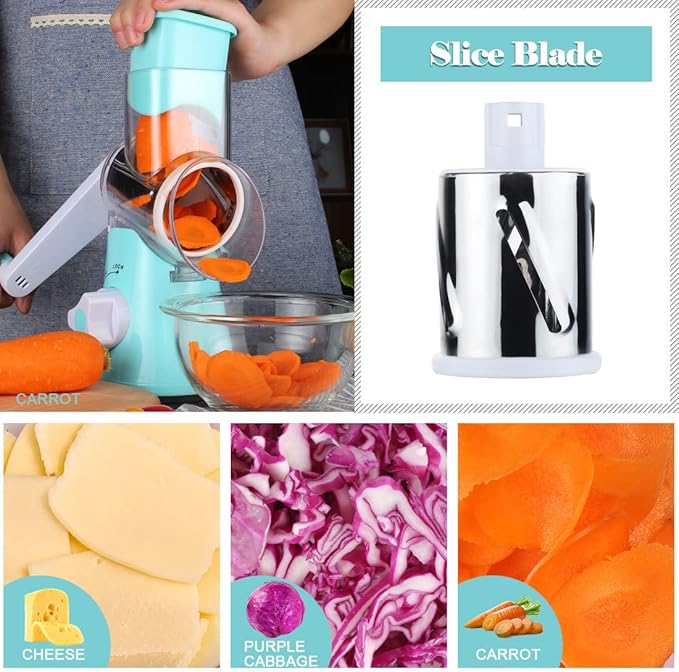 Ourokhome Rotary Cheese Grater Hand Crank, Kitchen Shredder Speed Mandolin Slicer, Zucchini Noodle Maker Spaghetti Spiralizer - 5 Blades Vegetable Slicer