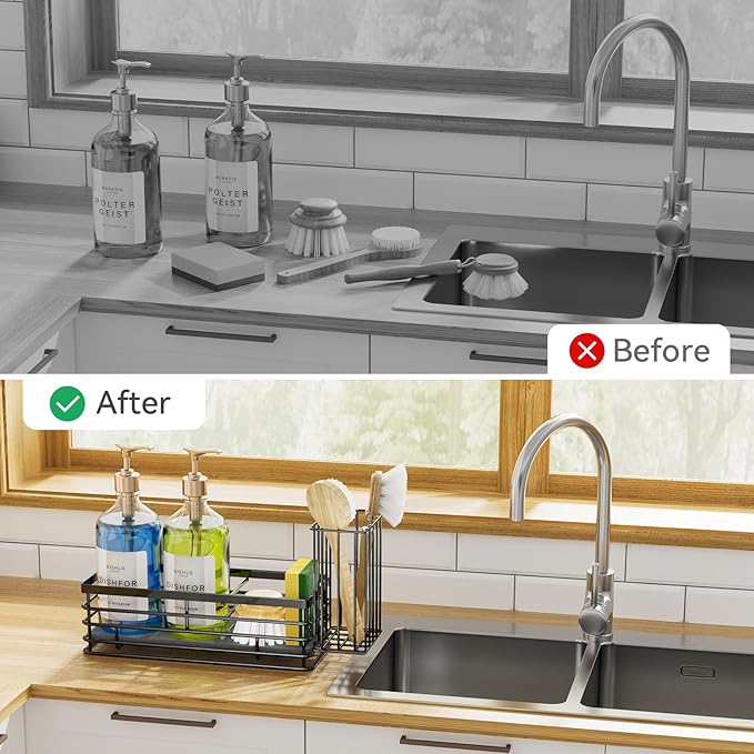 Yofidra Sponge Holder for Kitchen Organizer: Sink Caddy with Instant Drying Stone, Metal Stainless Steel, 9.5" X 3.5" X 5.2" Home Decor Storage and Organization Accessories