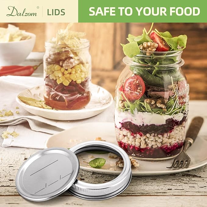 Dalzom® 24Pcs Canning Lids with 24Pcs Rings Wide Mouth, Premium Mason Jar Lids with Bands/Rings for Ball, Kerr Jars - Food Grade Material, 100% Fit & Airtight for Wide Mouth Mason Jars